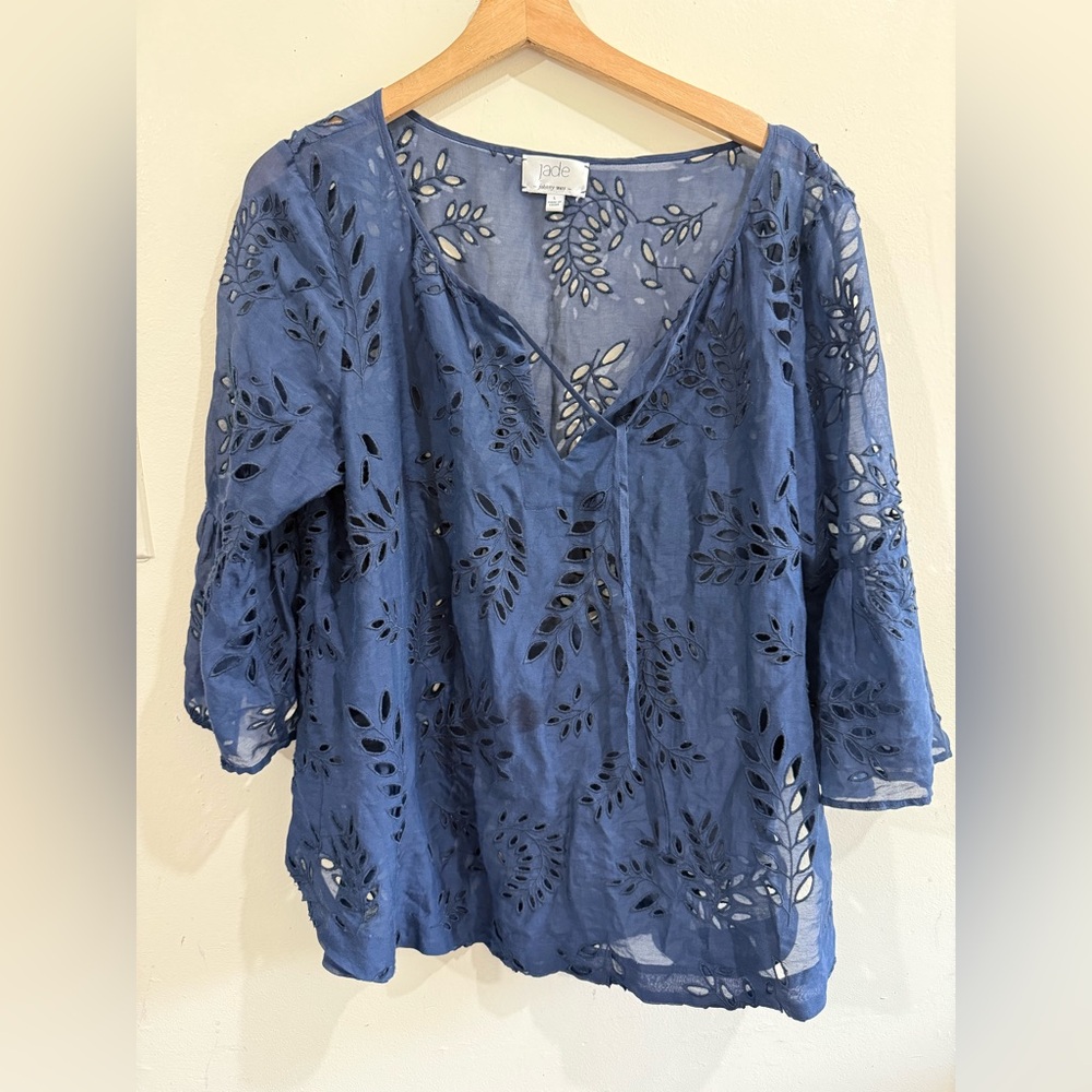 Jade Navy Cut-Out Blouse